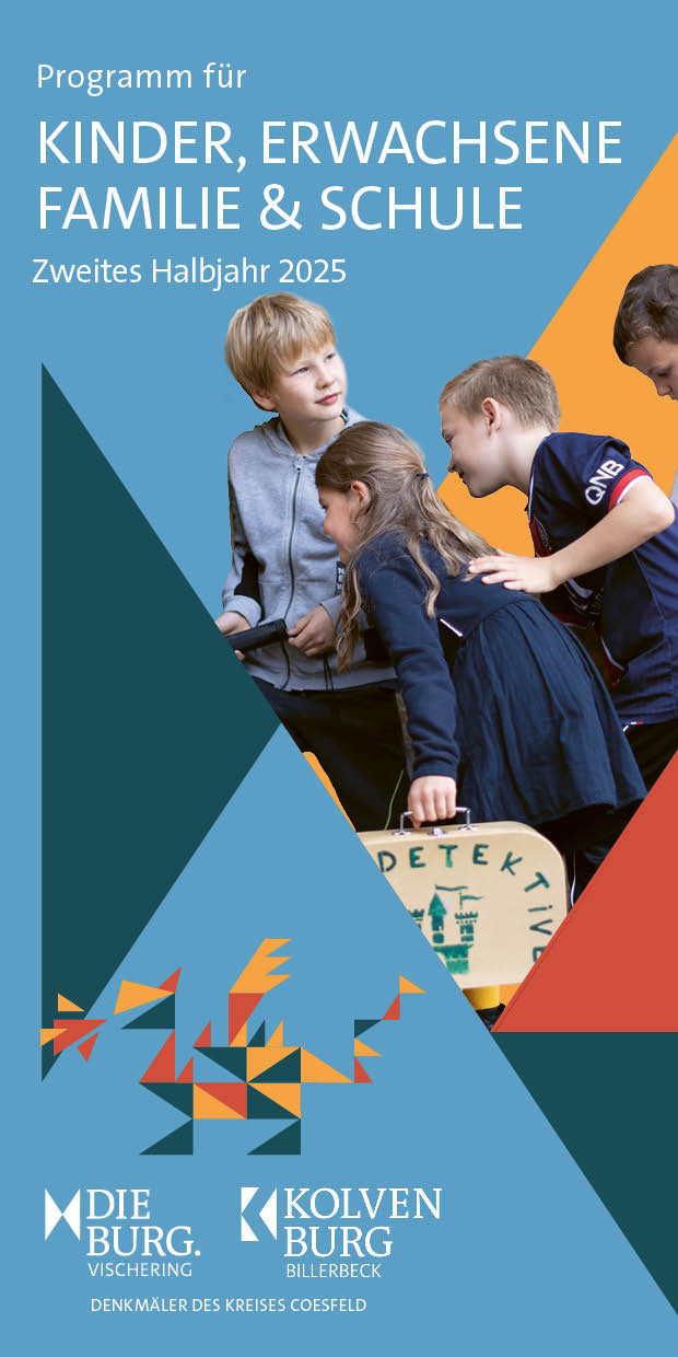Titelseite der Broschüre für Kinder, Familien und Erwachsene zeigt Kinder mit einem Detektivkoffer.